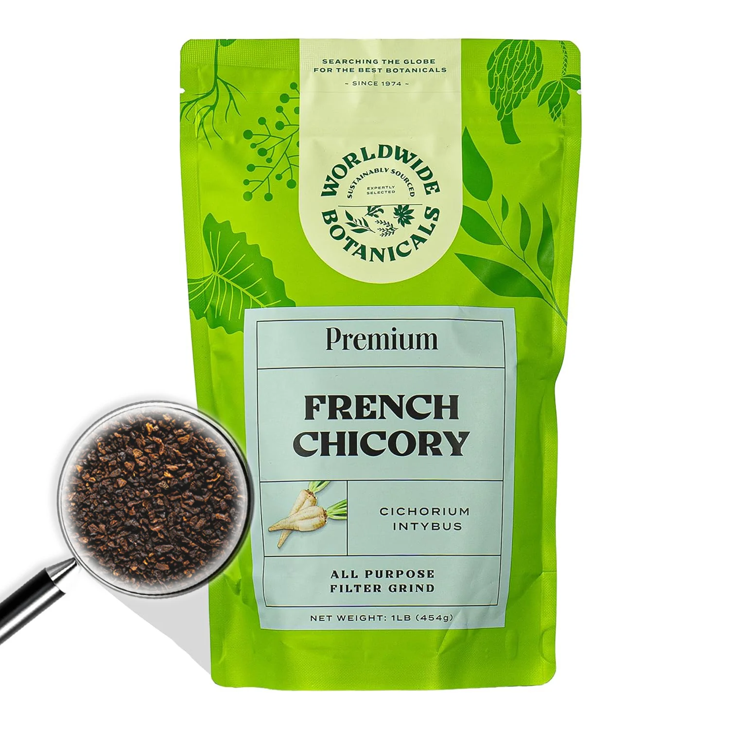 Worldwide Botanicals French Chicory Root, 1 Pound Ground, Brew Like Coffee, Blend Roasted Chicory Root With Coffee, Prebiotic, Acid Free, Caffeine Free, Kosher