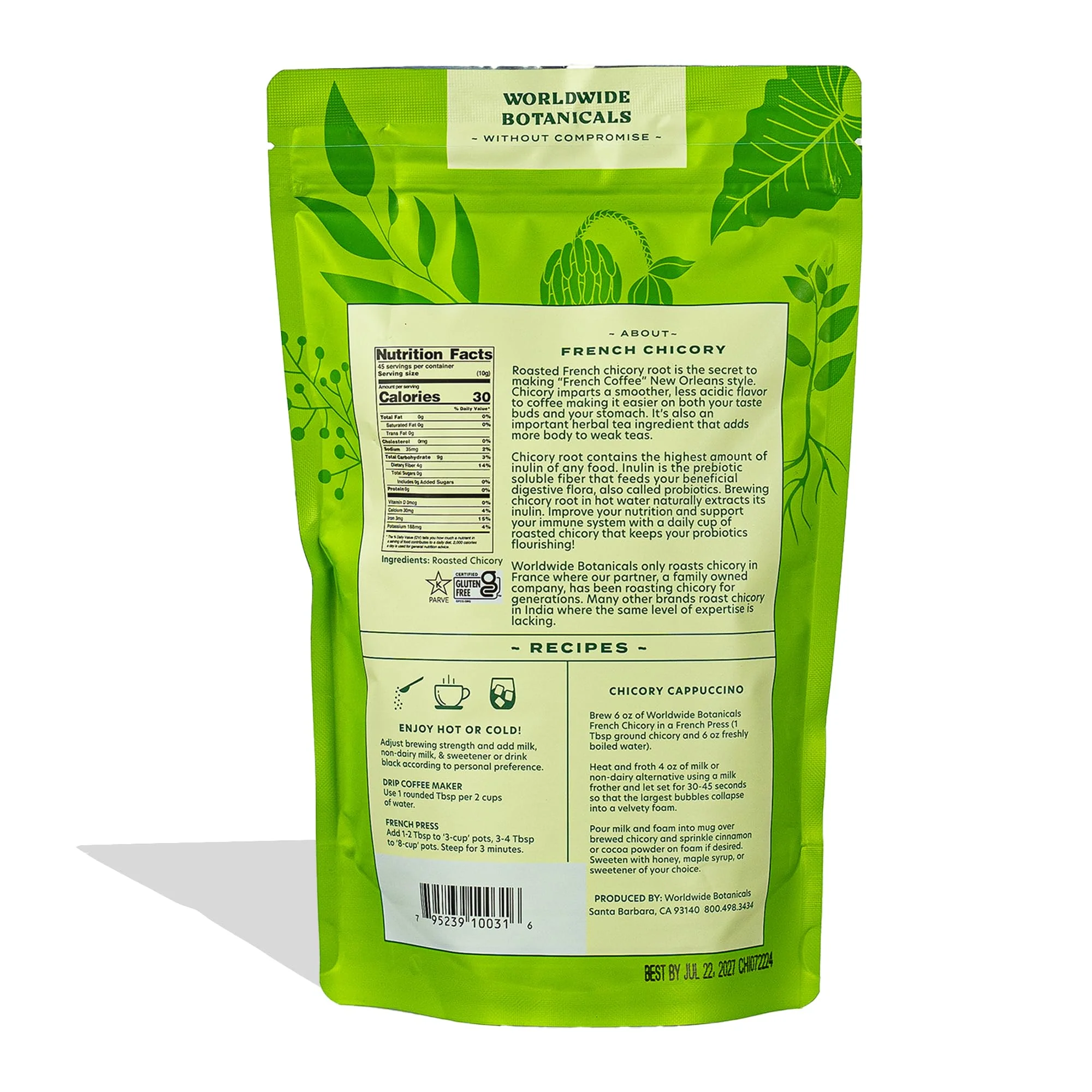 Worldwide Botanicals French Chicory Root, 1 Pound Ground, Brew Like Coffee, Blend Roasted Chicory Root With Coffee, Prebiotic, Acid Free, Caffeine Free, Kosher - Image 2