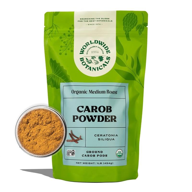 Worldwide Botanicals Organic Carob Powder, Medium Roast – 1 lb – Caffeine Free Cocoa Alternative – Low Fat Super Food with Natural Sweetness– Gluten Free, Kosher, 16 ounces