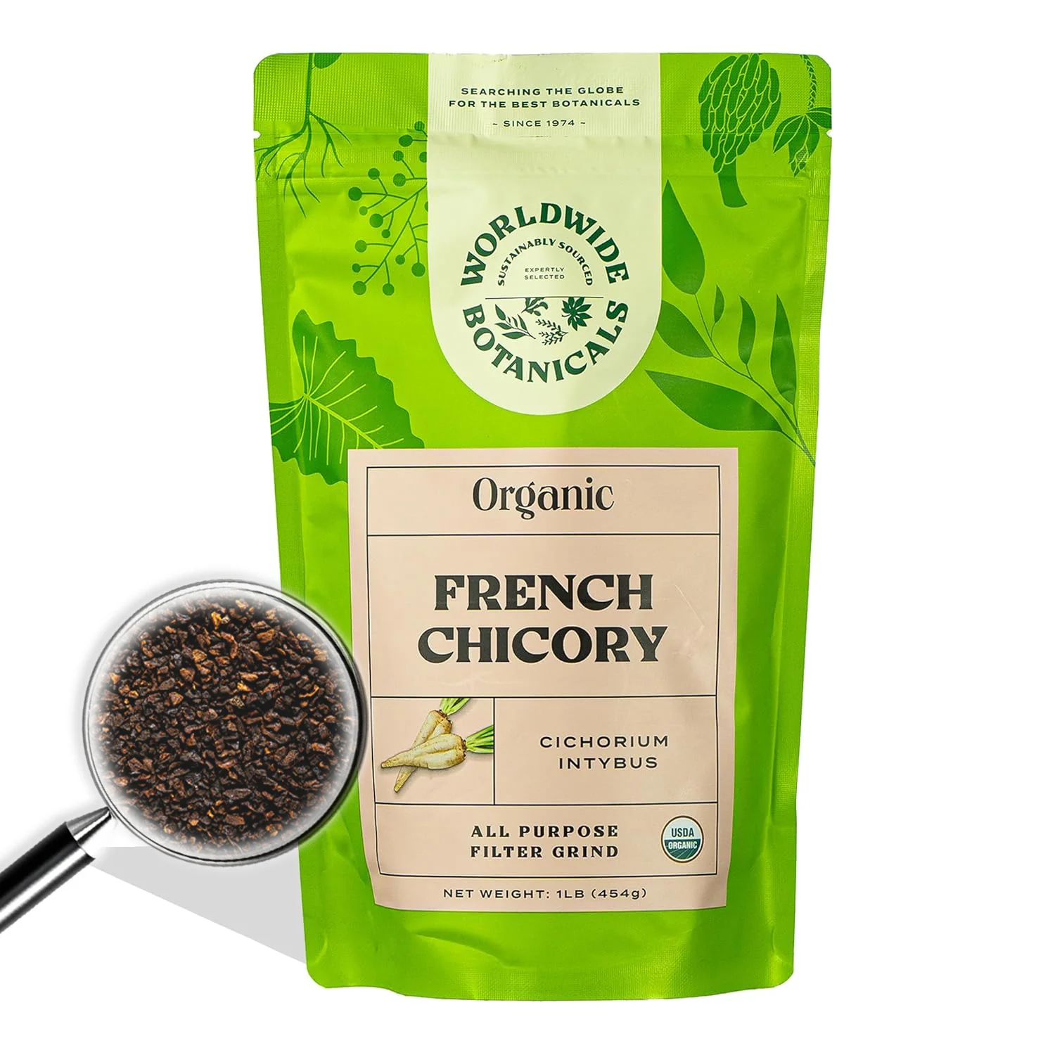Worldwide Botanicals Organic French Chicory Root, 1 Pound - Brew Like Coffee, Blend Roasted Chicory Root With Coffee