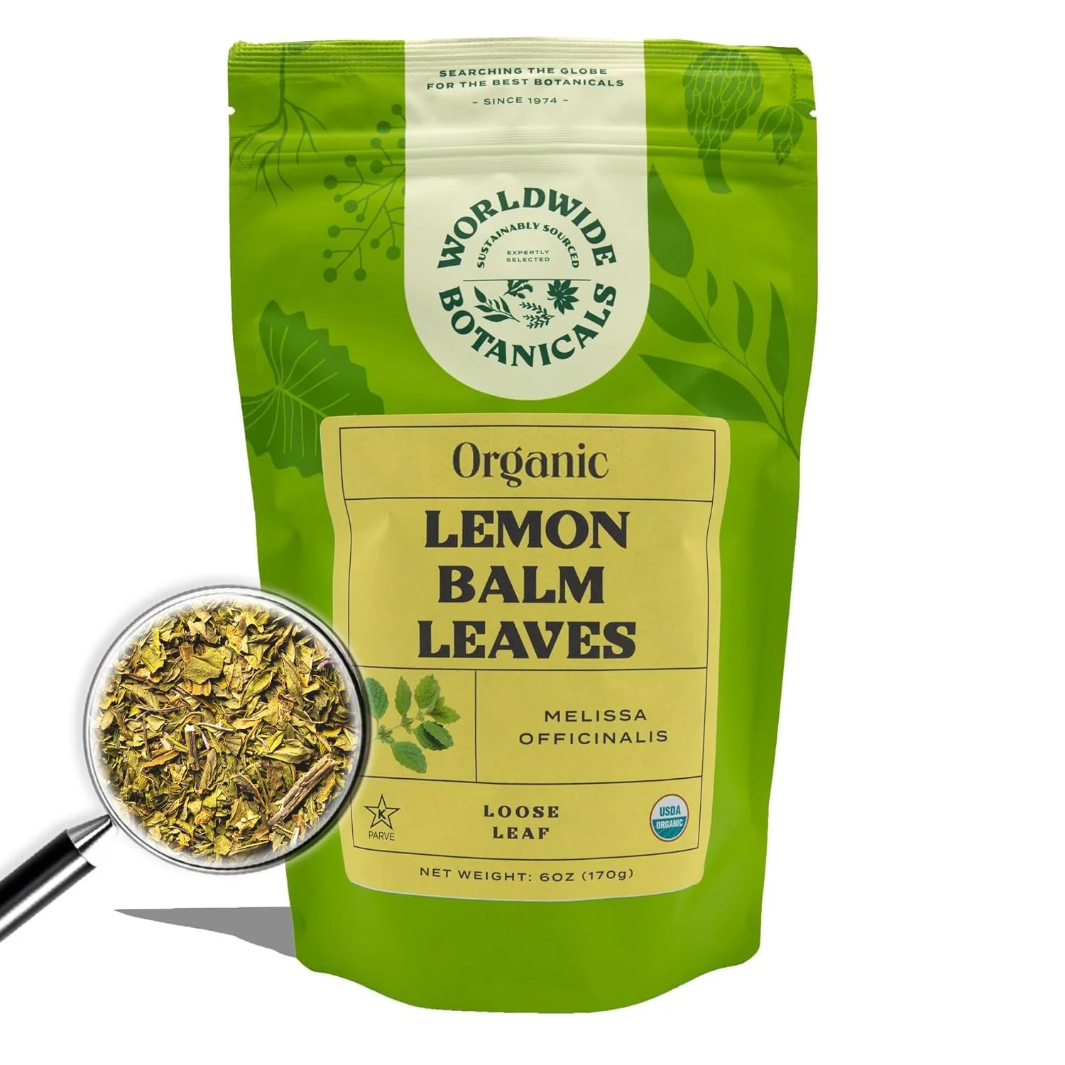Worldwide Botanicals Organic Lemon Balm Tea, 6 Ounces - Loose Leaf Premium Herbal Tea | 100% Pure Lemon Balm Leaves | For Stress Relief and Good Digestion
